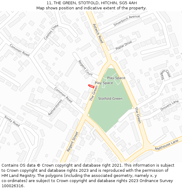 11, THE GREEN, STOTFOLD, HITCHIN, SG5 4AH: Location map and indicative extent of plot