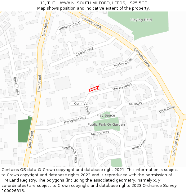 11, THE HAYWAIN, SOUTH MILFORD, LEEDS, LS25 5GE: Location map and indicative extent of plot