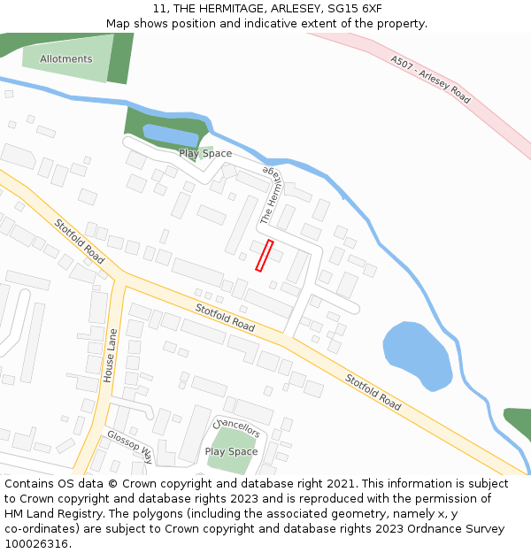11, THE HERMITAGE, ARLESEY, SG15 6XF: Location map and indicative extent of plot