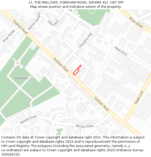 11, THE MALLOWS, FORDHAM ROAD, SOHAM, ELY, CB7 5FP: Location map and indicative extent of plot