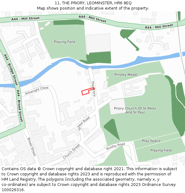 11, THE PRIORY, LEOMINSTER, HR6 8EQ: Location map and indicative extent of plot