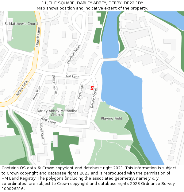 11, THE SQUARE, DARLEY ABBEY, DERBY, DE22 1DY: Location map and indicative extent of plot