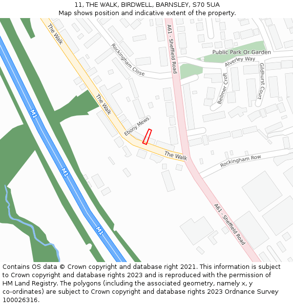11, THE WALK, BIRDWELL, BARNSLEY, S70 5UA: Location map and indicative extent of plot