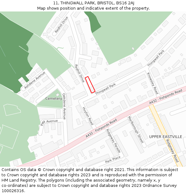11, THINGWALL PARK, BRISTOL, BS16 2AJ: Location map and indicative extent of plot