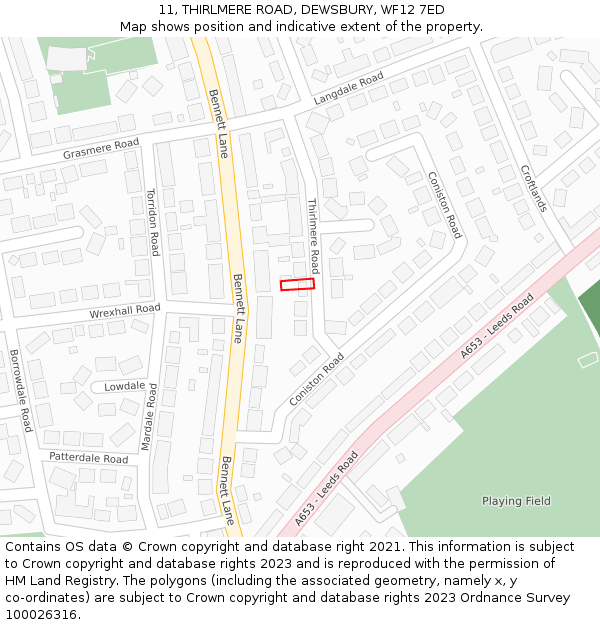 11, THIRLMERE ROAD, DEWSBURY, WF12 7ED: Location map and indicative extent of plot