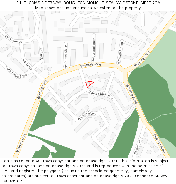 11, THOMAS RIDER WAY, BOUGHTON MONCHELSEA, MAIDSTONE, ME17 4GA: Location map and indicative extent of plot