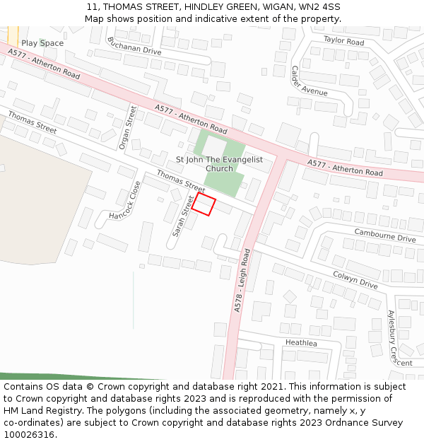11, THOMAS STREET, HINDLEY GREEN, WIGAN, WN2 4SS: Location map and indicative extent of plot
