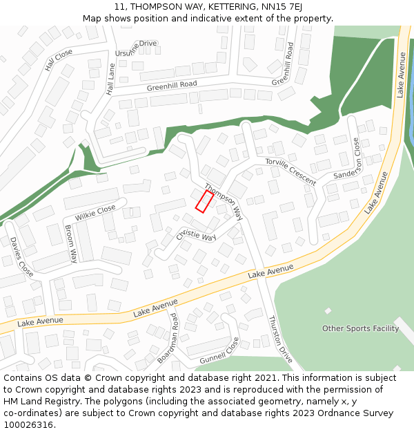 11, THOMPSON WAY, KETTERING, NN15 7EJ: Location map and indicative extent of plot