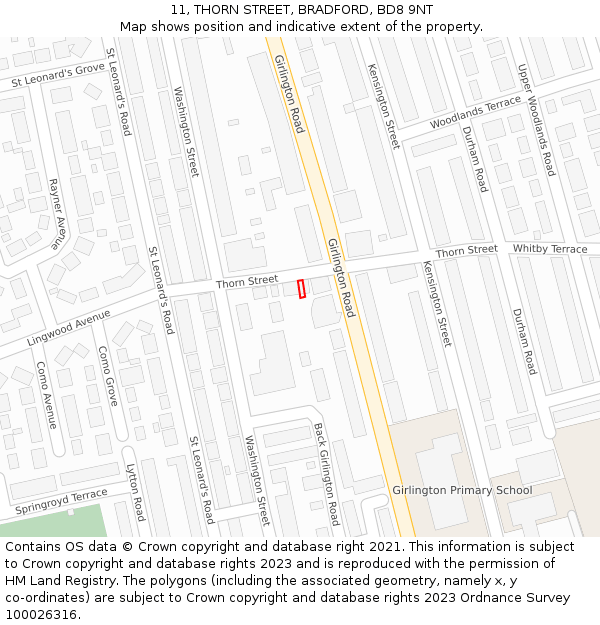 11, THORN STREET, BRADFORD, BD8 9NT: Location map and indicative extent of plot