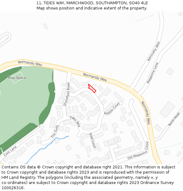 11, TIDES WAY, MARCHWOOD, SOUTHAMPTON, SO40 4LE: Location map and indicative extent of plot