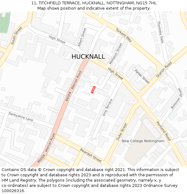 11, TITCHFIELD TERRACE, HUCKNALL, NOTTINGHAM, NG15 7HL: Location map and indicative extent of plot