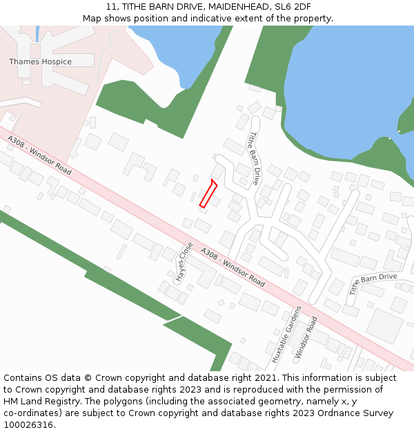 11, TITHE BARN DRIVE, MAIDENHEAD, SL6 2DF: Location map and indicative extent of plot