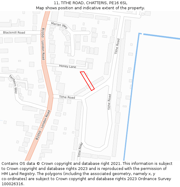 11, TITHE ROAD, CHATTERIS, PE16 6SL: Location map and indicative extent of plot
