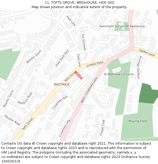 11, TOFTS GROVE, BRIGHOUSE, HD6 3XG: Location map and indicative extent of plot