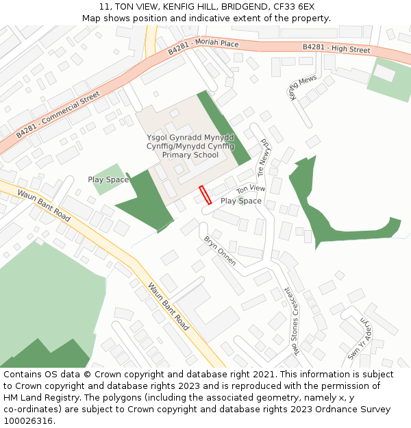 11, TON VIEW, KENFIG HILL, BRIDGEND, CF33 6EX: Location map and indicative extent of plot