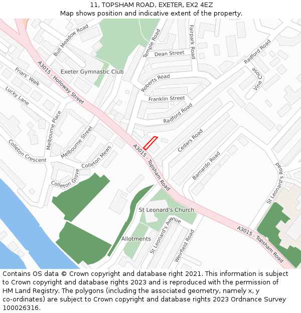 11, TOPSHAM ROAD, EXETER, EX2 4EZ: Location map and indicative extent of plot