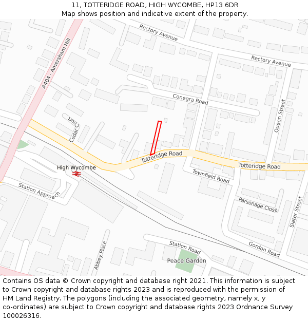 11, TOTTERIDGE ROAD, HIGH WYCOMBE, HP13 6DR: Location map and indicative extent of plot