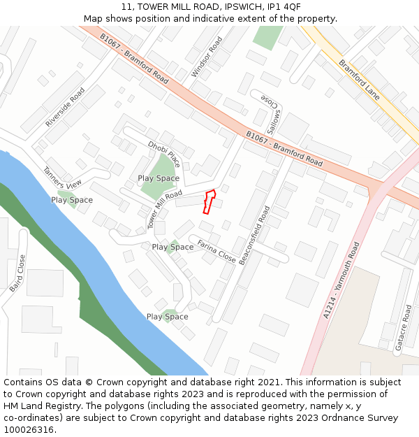 11, TOWER MILL ROAD, IPSWICH, IP1 4QF: Location map and indicative extent of plot