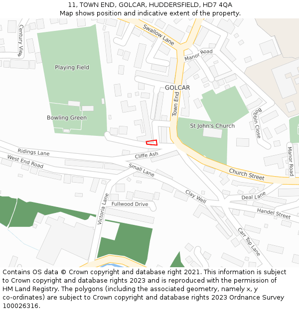 11, TOWN END, GOLCAR, HUDDERSFIELD, HD7 4QA: Location map and indicative extent of plot