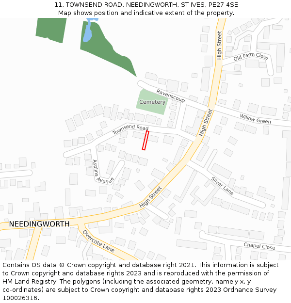 11, TOWNSEND ROAD, NEEDINGWORTH, ST IVES, PE27 4SE: Location map and indicative extent of plot