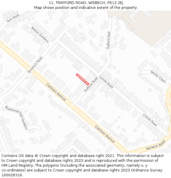 11, TRAFFORD ROAD, WISBECH, PE13 2EJ: Location map and indicative extent of plot