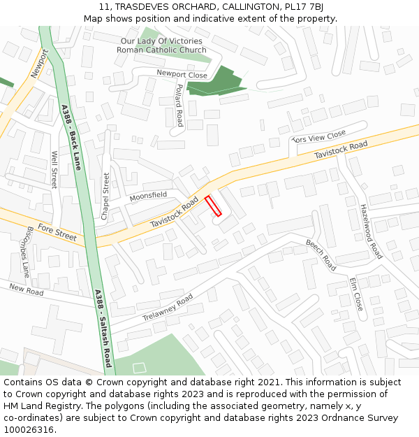 11, TRASDEVES ORCHARD, CALLINGTON, PL17 7BJ: Location map and indicative extent of plot
