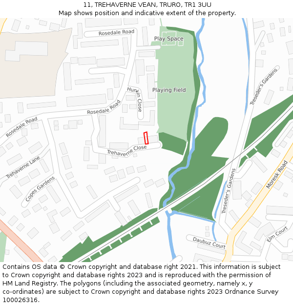 11, TREHAVERNE VEAN, TRURO, TR1 3UU: Location map and indicative extent of plot