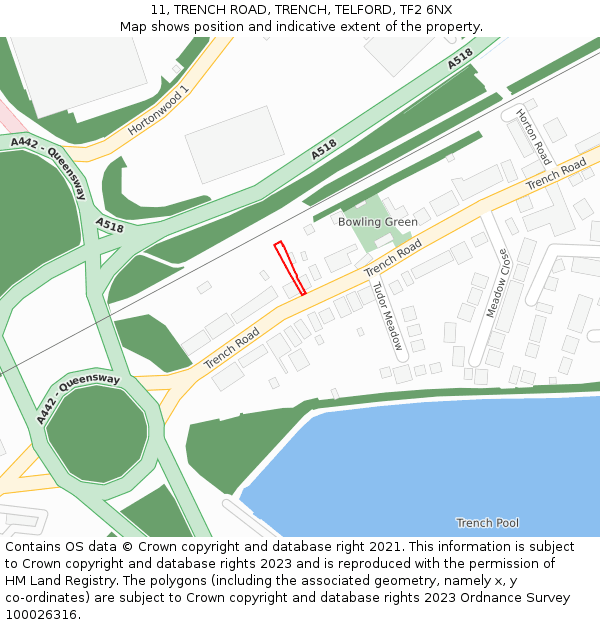 11, TRENCH ROAD, TRENCH, TELFORD, TF2 6NX: Location map and indicative extent of plot