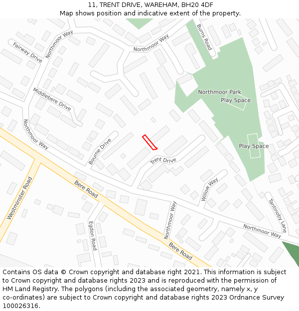 11, TRENT DRIVE, WAREHAM, BH20 4DF: Location map and indicative extent of plot