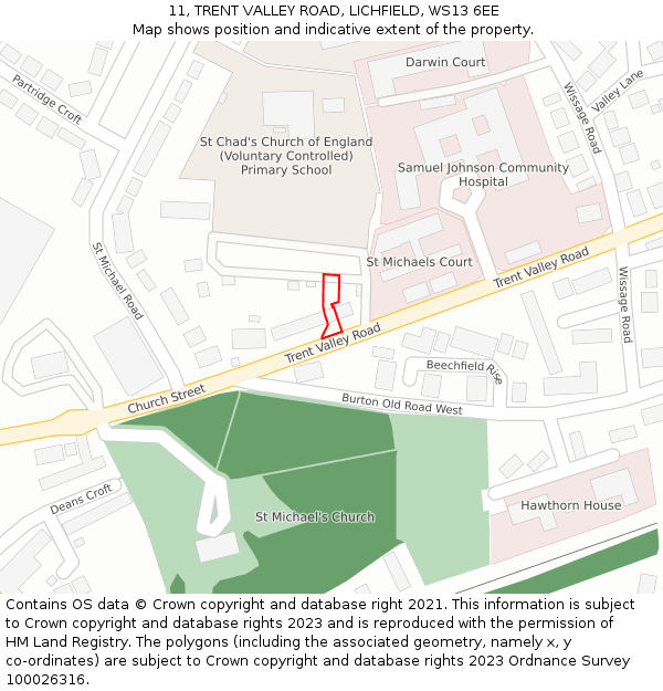 11, TRENT VALLEY ROAD, LICHFIELD, WS13 6EE: Location map and indicative extent of plot