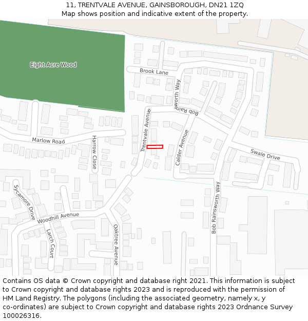 11, TRENTVALE AVENUE, GAINSBOROUGH, DN21 1ZQ: Location map and indicative extent of plot