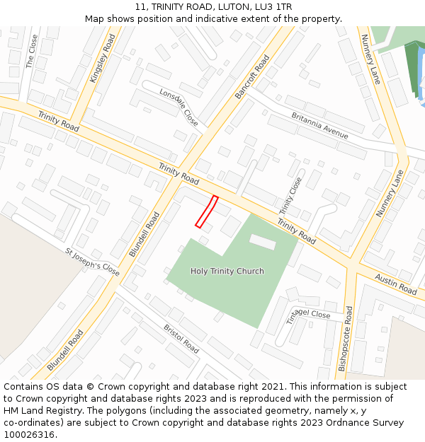 11, TRINITY ROAD, LUTON, LU3 1TR: Location map and indicative extent of plot