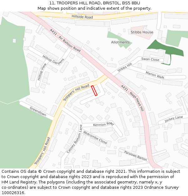 11, TROOPERS HILL ROAD, BRISTOL, BS5 8BU: Location map and indicative extent of plot