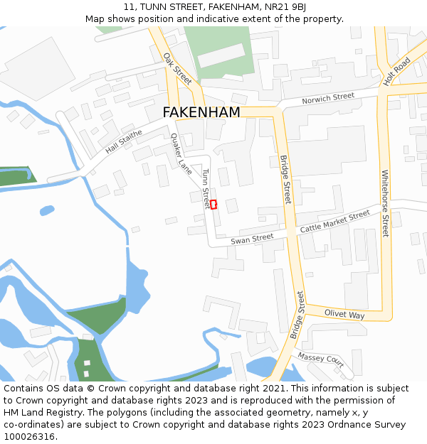11, TUNN STREET, FAKENHAM, NR21 9BJ: Location map and indicative extent of plot