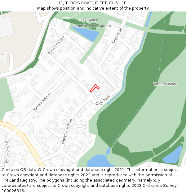 11, TURGIS ROAD, FLEET, GU51 1EL: Location map and indicative extent of plot