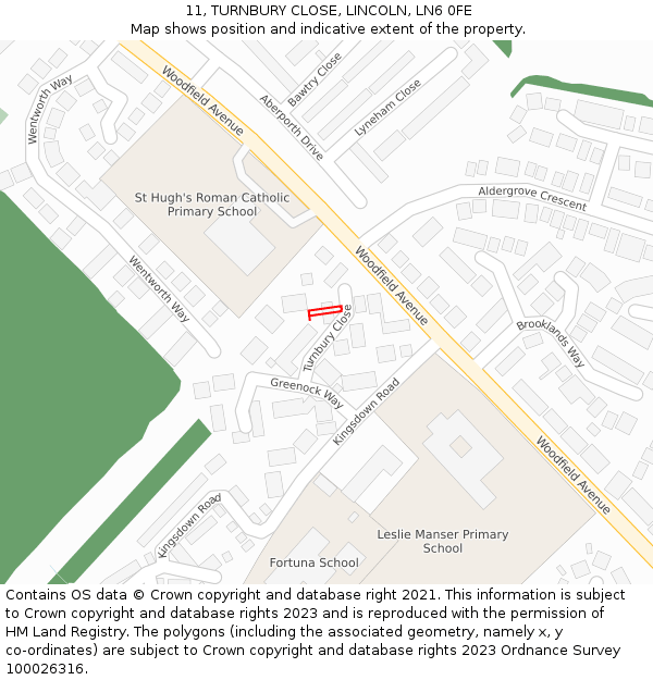 11, TURNBURY CLOSE, LINCOLN, LN6 0FE: Location map and indicative extent of plot