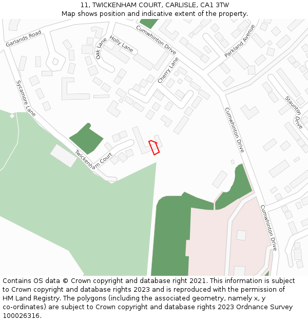 11, TWICKENHAM COURT, CARLISLE, CA1 3TW: Location map and indicative extent of plot