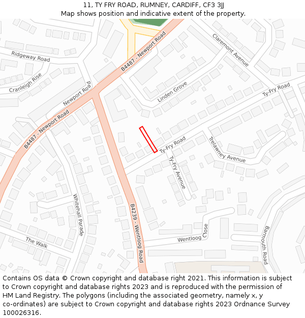 11, TY FRY ROAD, RUMNEY, CARDIFF, CF3 3JJ: Location map and indicative extent of plot