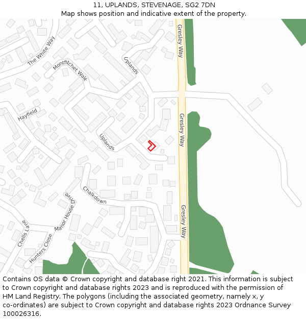 11, UPLANDS, STEVENAGE, SG2 7DN: Location map and indicative extent of plot