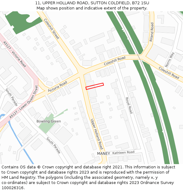 11, UPPER HOLLAND ROAD, SUTTON COLDFIELD, B72 1SU: Location map and indicative extent of plot