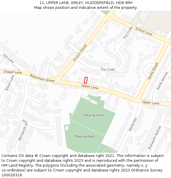 11, UPPER LANE, EMLEY, HUDDERSFIELD, HD8 9RH: Location map and indicative extent of plot