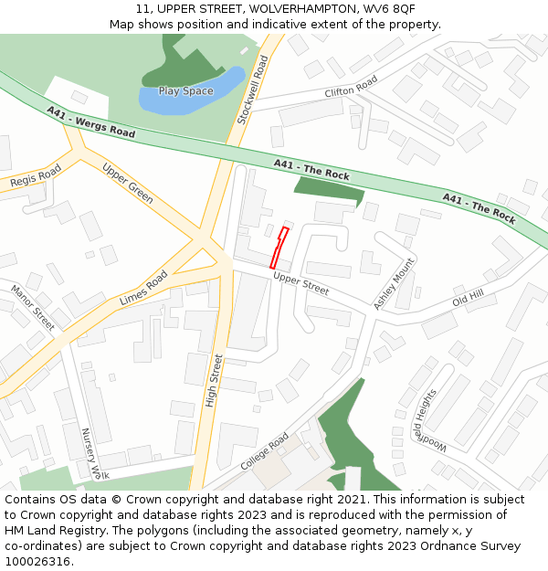 11, UPPER STREET, WOLVERHAMPTON, WV6 8QF: Location map and indicative extent of plot