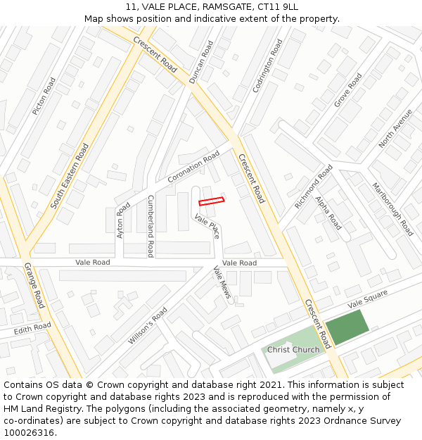11, VALE PLACE, RAMSGATE, CT11 9LL: Location map and indicative extent of plot