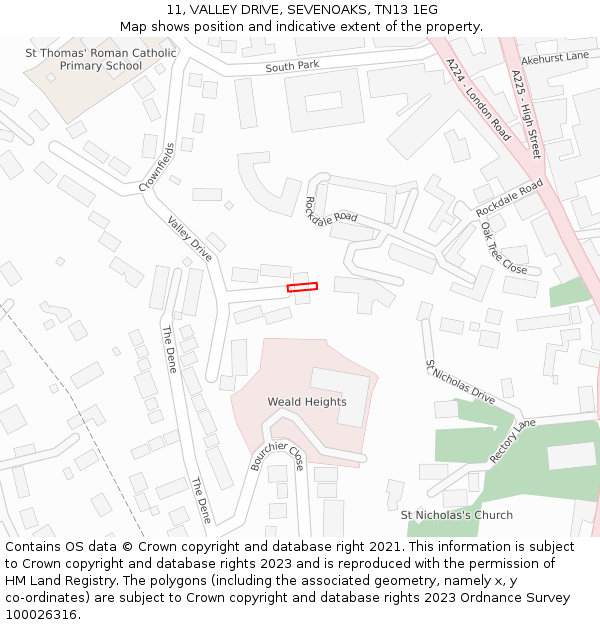 11, VALLEY DRIVE, SEVENOAKS, TN13 1EG: Location map and indicative extent of plot