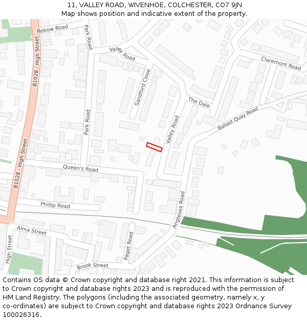 11, VALLEY ROAD, WIVENHOE, COLCHESTER, CO7 9JN: Location map and indicative extent of plot