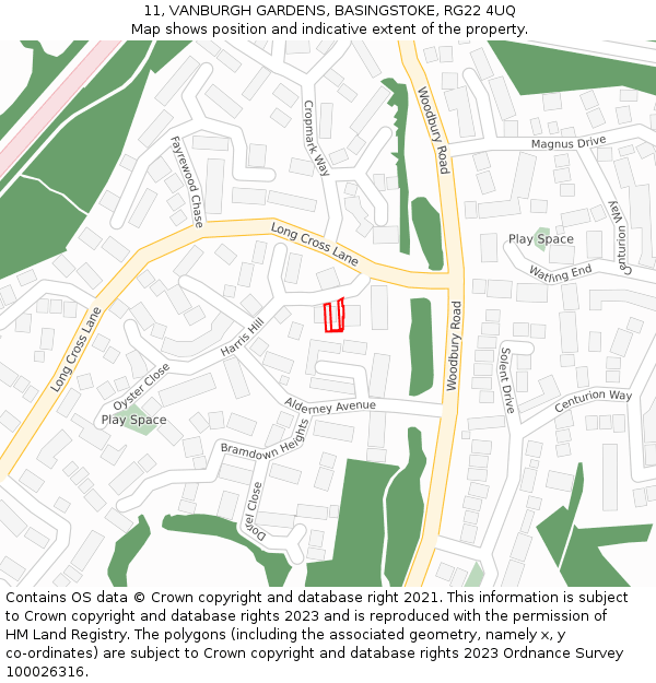 11, VANBURGH GARDENS, BASINGSTOKE, RG22 4UQ: Location map and indicative extent of plot