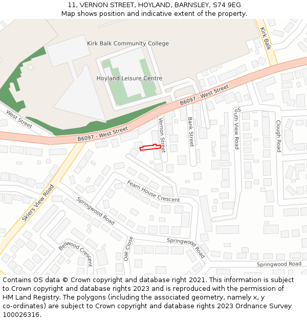 11, VERNON STREET, HOYLAND, BARNSLEY, S74 9EG: Location map and indicative extent of plot