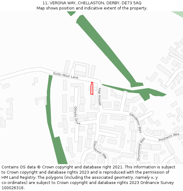 11, VERONA WAY, CHELLASTON, DERBY, DE73 5AQ: Location map and indicative extent of plot