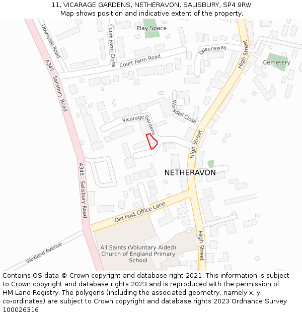 11, VICARAGE GARDENS, NETHERAVON, SALISBURY, SP4 9RW: Location map and indicative extent of plot