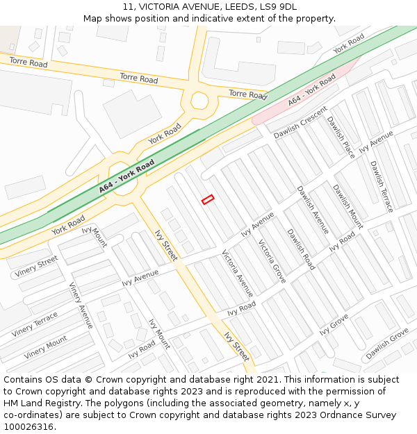 11, VICTORIA AVENUE, LEEDS, LS9 9DL: Location map and indicative extent of plot